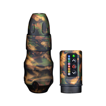 FK Irons EXO Tattoomaschine - Wireless Shadow Camo - RCA Bolt + 2x Power Bolts - 4 mm Hub