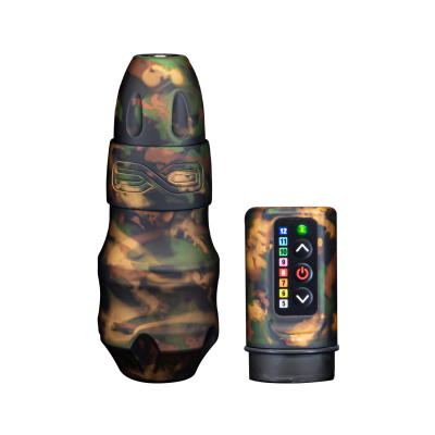 FK Irons EXO Tattoomaschine - Wireless Shadow Camo - RCA Bolt + 2x Power Bolts - 4 mm Hub